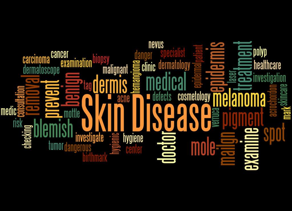 Skin Disease, word cloud concept on black background.